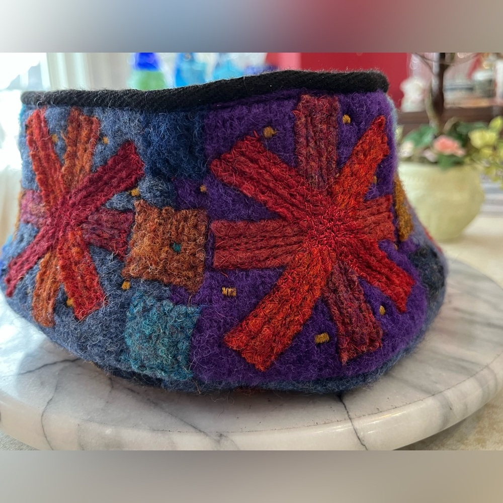 Teresa Searle colorful Appliqué Wool Toque Vintage Hat/ Medium/England Handmade - Picture 4 of 12